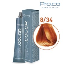 Vopsea de par profesionala PRO.COLOR 100 ml - Pro.Co - 8/34 BLOND DESCHIS AURIU ARAMIU