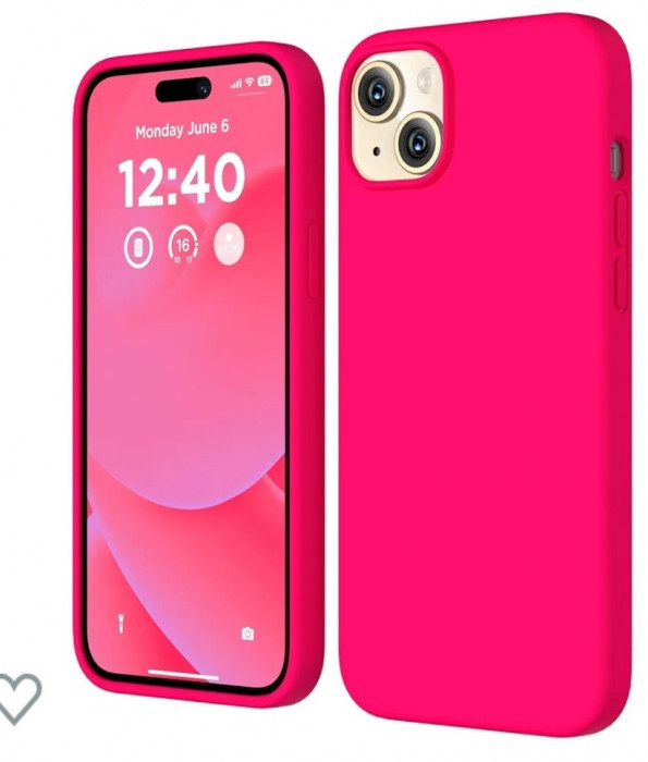 Husa silicon antisoc cu microfibra interior pentru Iphone 15 Roz Neon