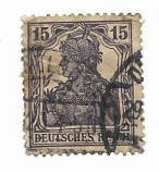 Germania - Germania cu fundal nehasurat, 1916-1918 - 15 Pfg gri-violet, obliterat