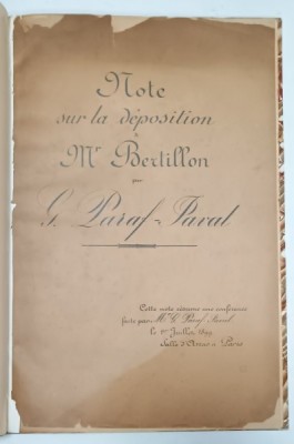 NOTE SUR LA DEPOSITION de Mr. BERTILLON par G. PARAF - JAVAL , 1899 , &amp;#039; AFACEREA DREYFUS &amp;#039; ! foto