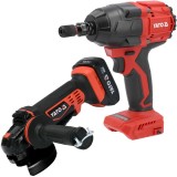 Yato YT-82791 + YT-82827 - Masina de gaurit si insurubat cu percutie cu 2 acumulatori Li-Ion 18 V 3 Ah 75 Nm valiza plastic + Polizor unghiular 125 mm