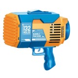 Pistol pentru baloane de sapun, flippy, 132 de gauri, lumini colorate, tavita, lichid, baterie de li, cablu de incarcare, 25cm x 13cm x 26cm, albastru