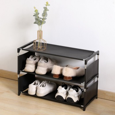Suport Pantofi Textil, Model 3 Rafturi, Culoare Negru, Dimensiuni 57x28x34cm foto