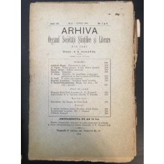 Arhiva - Organul Societatei Stiintifice si Literare Anul XII Mai-Iunie 1901 No. 5 si 6