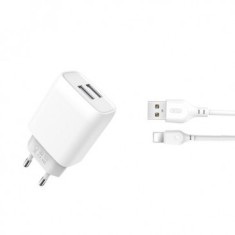 INCARCATOR RETEA USB CU CABLU DE DATE LIGHTING 8-PIN, XO-L57, 2 X USB, 2.4A, ALB, BLISTER