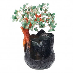 Fantana arteziana, Copac Feng-Shui cu pietre aventurin, Buton On/off, Verde, 28 cm, 1245H-1B