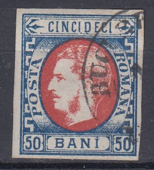 ROMANIA 1869 LP 29 b REGELE CAROL I CU FAVORITI VALOAREA 50 BANI STAMPILAT BUCURESTI POINCON foto