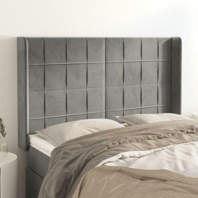 vidaXL Tăblie de pat cu aripioare gri deschis 147x16x118/128cm catifea 3119628 foto