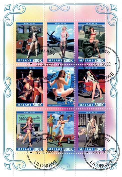 MALAWI 2022 - Arta grafica, modele pin-up (1) /serie completa