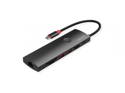 Docking station USB 3.2 Gen2 Type C la HDMI 4K60Hz/2xUSB 3.2/1xUSB Type C PD/1x Gigabit Ethernet/1x SD/microSD, Roline 12.02.1126 foto