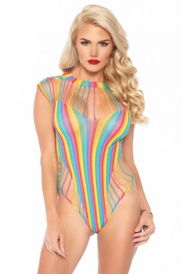 Body Leg Avenue, Shredded opaque cut out, Rainbow, S-L foto