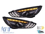 Set de faruri de tuning potrivit pentru Ford Focus MK3 2015-2018 cu baza neagra, stanga si dreapta Performance AutoTuning