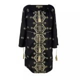 Cumpara ieftin Bluza Tip Tunica Neagra cu Motiv Geometric Auriu- BMG06
