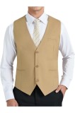 Vest clasic formal pentru bărbați cu guler &icirc;n V, culoare solidă, din bumbac, cu buzunare, XS-4XL