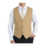 Vest clasic formal pentru bărbați cu guler &icirc;n V, culoare solidă, din bumbac, cu buzunare, XS-4XL