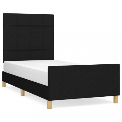 Cadru de pat cu tăblie, negru, 90x190 cm, textil foto