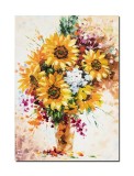 Cumpara ieftin Tablou pictat manual, Aranjament cu floarea soarelui, 70x50cm ulei panza in cutit, gata de expus pe perete