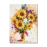 Tablou pictat manual, Aranjament cu floarea soarelui, 70x50cm ulei panza in cutit, gata de expus pe perete