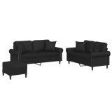 Cumpara ieftin Set de canapele cu perne, 3 piese, negru, piele ecologica