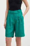 Cumpara ieftin La Petite Fran&ccedil;aise pantaloni scurți din amestec de in SAVOUREUX culoarea verde, neted, high waist