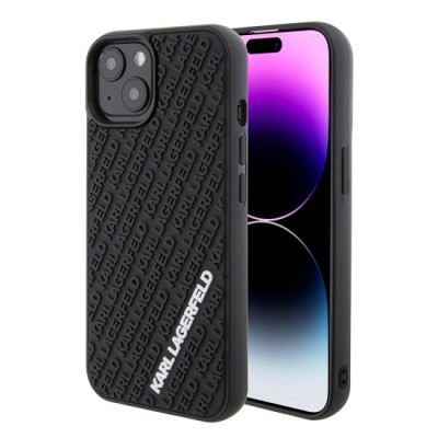 Husa pentru iPhone 15 / iPhone 14 / iPhone 13 - Karl Lagerfeld 3D Design (KLHCP15S3DMKRLK) - Rubber Multi Logo foto