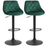 Set 2 Scaune de Bar Pivotante HOMCOM, Efect Catifelat, 51,5x48x83-104cm, Verde | Aosom Romania