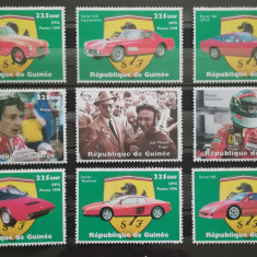 BC591, Guineea 1998, set colita+serie-masini, Ferrari, piloti