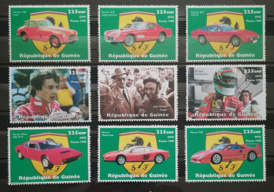 BC591, Guineea 1998, set colita+serie-masini, Ferrari, piloti foto