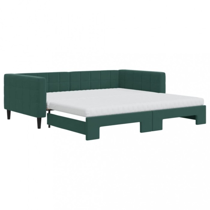 Pat de zi cu extensie si saltele verde inchis 100x200cm catifea