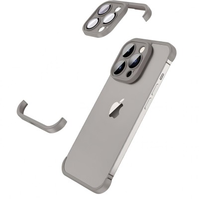 Husa metalica edgeless compatibila cu iphone 15 plus, flippy, protectie pentru colturi si camera, aliaj, antisoc, antizgariere, gri mat foto