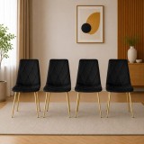 Set 4 scaune Libra pentru bucatarie si living, catifea neagra, picioare aurii