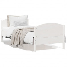 Cadru de pat cu tablie, alb, 75x190 cm, lemn masiv de pin foto