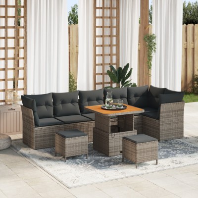 vidaXL Set de canapele pentru grădină 9 pcs Gri poliratan foto