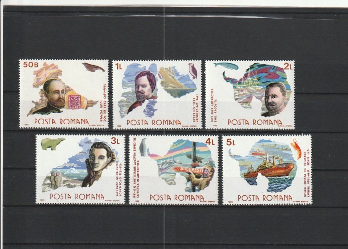 ROMANIA 1986 LP 1163 CERCETATORI ROMANI IN ZONELE POLARE SERIE MNH NESTAMPILATA