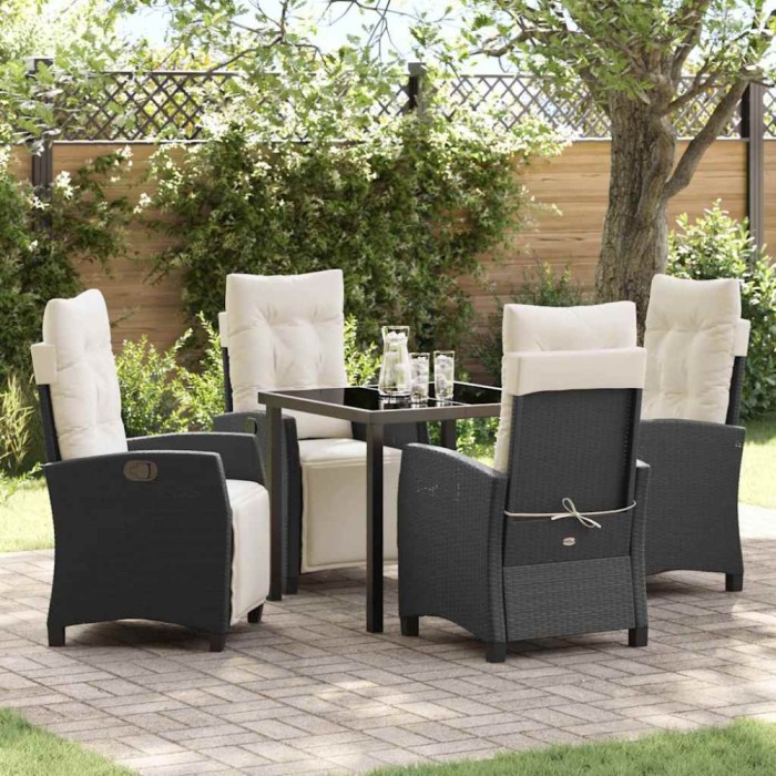 vidaXL Set de cinci piese pentru masă de grădină din rattan sintetic negru