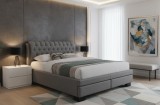 Cumpara ieftin Pat matrimonial Elegant, elemente lemn masiv, sertare, tapitat cu stofa, cu somiera,160x200 cm, gri