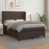 VidaXL Pat box spring cu saltea, maro, 140x190 cm, piele ecologică