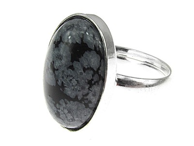 Inel argint reglabil cu obsidian fulg-de-nea 18x13 MM foto