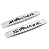 Cumpara ieftin Set 2 x Embleme auto metalice, autoadezive, model &bdquo;RACING&rdquo;, finisaj Crom, dimensiune, 10 x 1,5 cm