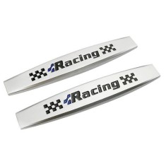 Set 2 x Embleme auto metalice, autoadezive, model &bdquo;RACING&rdquo;, finisaj Crom, dimensiune, 10 x 1,5 cm