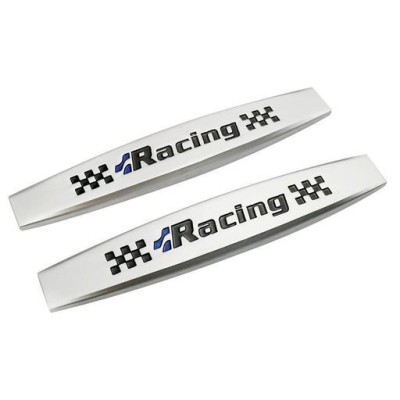 Set 2 x Embleme auto metalice, autoadezive, model &amp;bdquo;RACING&amp;rdquo;, finisaj Crom, dimensiune, 10 x 1,5 cm foto