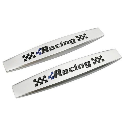 Set 2 x Embleme auto metalice, autoadezive, model &bdquo;RACING&rdquo;, finisaj Crom, dimensiune, 10 x 1,5 cm