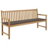 vidaXL Bancă de grădină, pernă gri taupe, 175 cm, lemn masiv de tec 3062792