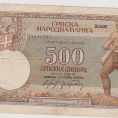 BANCNOTA 500 DINARI 1 MAI 1942 SERBIA / F
