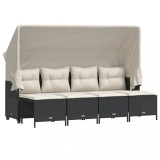 Set mobilier de gradina cu perne, 5 piese, negru, poliratan