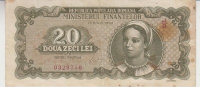 B11 11 - Bancnota foarte veche - Romania - 20 lei - emisiune 1950 foto