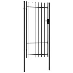 vidaXL Poartă de gard cu o ușă, v&acirc;rf ascuțit, negru, 1 x 2 m, oțel