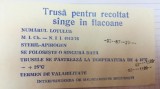 Eticheta Trusa pentru recoltat singe in flacoane, 1987, Intrep. de medicamente