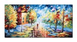 Cumpara ieftin Tablou indragostiti pictat manual living, dormitor, Impreuna pentru totdeauna, 140x70cm ulei pe panza in cutit efect 3D, gata de expus pe perete