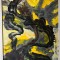 Pictură abstractă originală din 1968, semnată, pe placaj &ndash; Compoziție expresionistă unicat, format mare (60x100 cm)